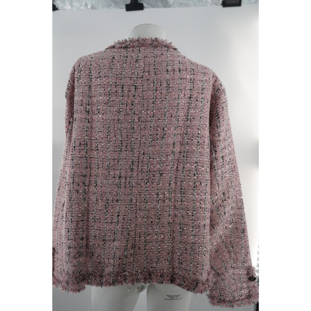 Ebossy Women's Size XL Elegant Open Front Round Neck Fringed Plaid Tweed Jacket - Picture 4 of 8